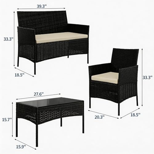 4 Piece Outdoor Patio Furniture Set (Black/Beige / 4 Pieces)