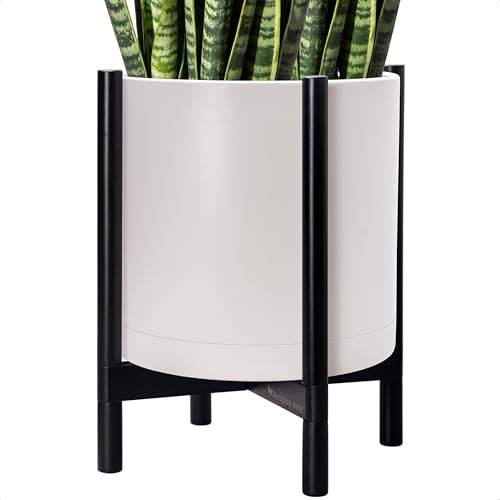 Plastic Pot with Ebony Wood Stand (Oatmeal Pot + Ebony Stand / 16 Inch)