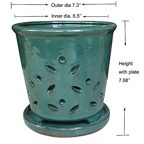 Round 7inch Ceramic Large Green Pot with Drainage (7inch Forest Green / 7inch)