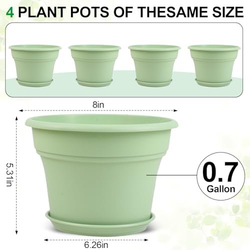Plant-Pots-Planters-Indoor-Outdoor, 8 inch 4 Pack Green (4 Count)