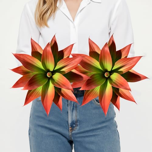 2-Pack 13.8-Inch Red Artificial Agave Plants, UV Resistant Fake Outdoor Succulents and Lifelike Faux Greenery for Planters, Porch, Patio, Garden, Entryway and Indoor Home Decor (Agave15-re2)