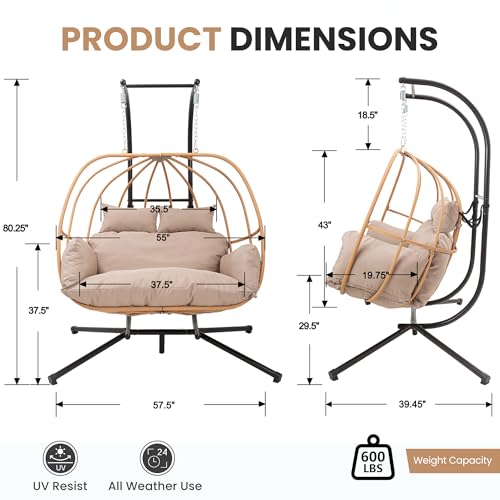 Double Egg Chair Outdoor (Double Seat/Light Brown)