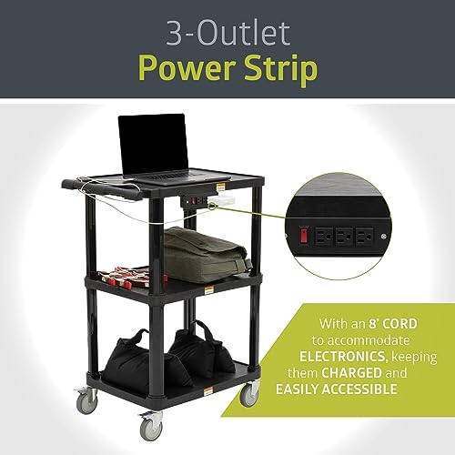 3 Shelf Mobile Utility Cart with 3 Outlets and 8' Cord (2 Pack)