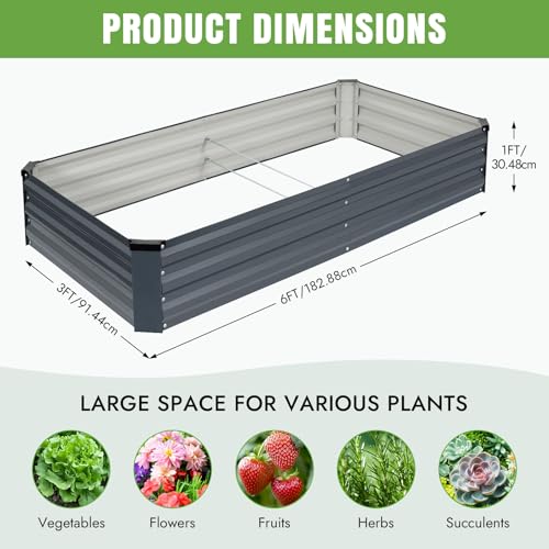 Galvanized Raised Bed (Gray / 6x3x1ft(2 pack))