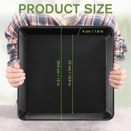 12 Pcs Plastic Plant Saucers Tray (Black / 12 Inch / Square)