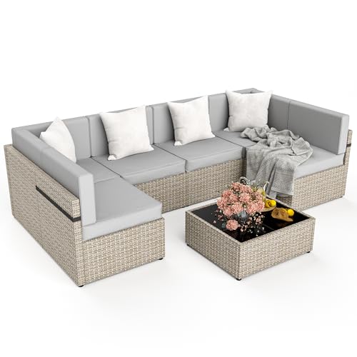7 Piece Outdoor Sectional Furniture Set (Light Gray)