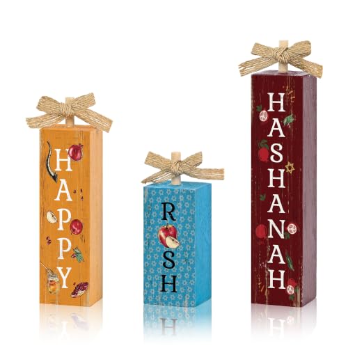 Smile Rosh Hashanah Wooden Vertical Block Decorfor Jewish New Year Home Kitchen (Letter Hashanah)