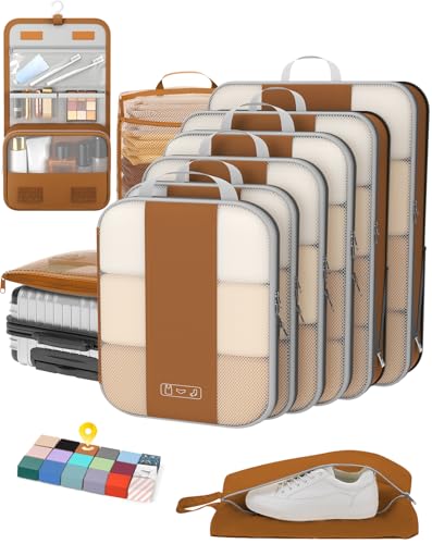 10 Set Compression Packing Cubes for Travel Essentials (Brown)