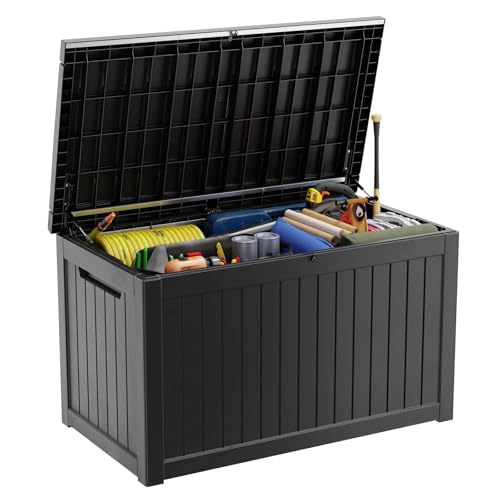 Deck Box 280 Gallon Large Outdoor Storage Box (Black / 281 Gallon)