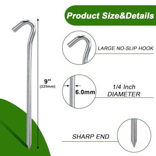 Metal Tent Stakes Heavy Duty 9 Inch (9" x 25 Pcs - 6mm)
