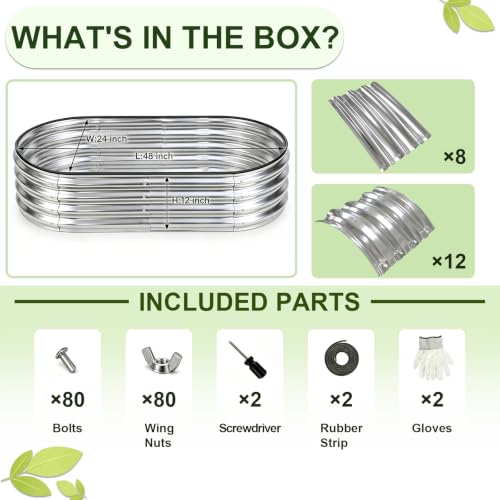 2 Pack Galvanized Raised Garden Beds Outdoor (Silver 2 Pcs / 4 x 2 x 1 ft)