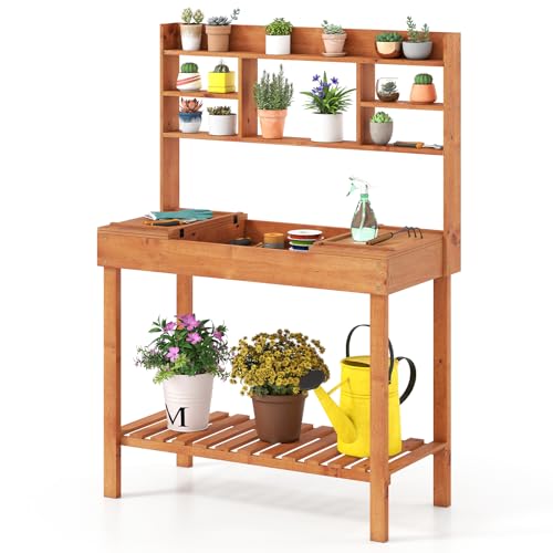Wooden Potting Bench Table (Brown / 40" x 18" x 60")