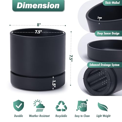 8 Inch Planter Pot with Drainage Hole & Saucer (2 Count)