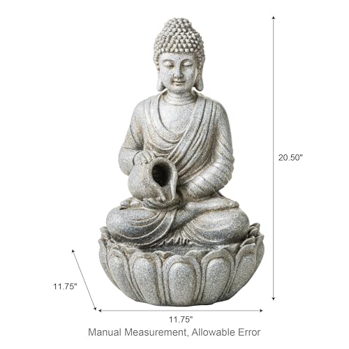 Buddha Fountain Outdoor 20.5" H (Concrete Buddha W/Lotus Basin / 20.5"H)