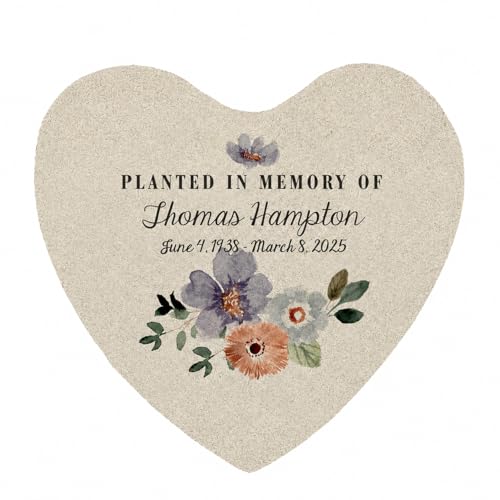 Personalized Heart Memorial Garden Stone with Flowers (Floral Memorial / Heart)