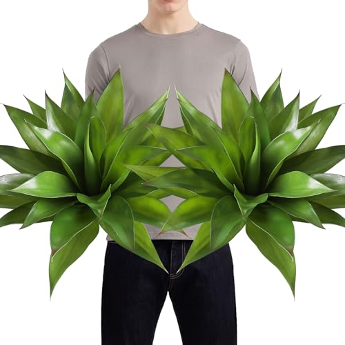 Succulents Plants Artificial Agave Plant 28Inch Large Faux Succulent Unpotted Aloe Premium Crafting DIY Greenery Decor for Indoor Outdoor (Unpotted Large Succulent - 2pcs Green / Succulent)