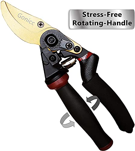 8.5" Professional Rotating Bypass Titanium Pruning Shears (Golden Rotating Titanium Bypass Pruning Shears)