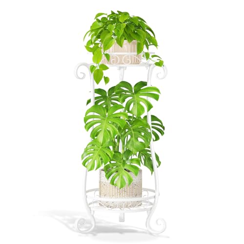 Metal Corner Plant Flower Stand Tall Indoor Outdoor (Bright White / 2 Tier)