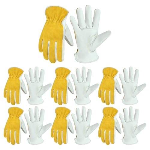 Leather Gardening Gloves (Beige-yellow (6 Pairs) / XX-Large)