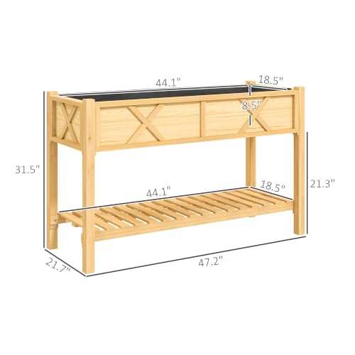 Raised Garden Bed with Storage Shelf 47 x 22 x 31.5in (Natural Wood / 47.2 x 21.7 x 31.5 inches)