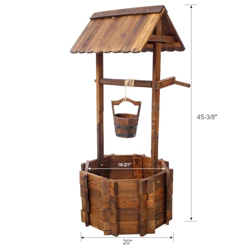 Rustic Wooden Wishing Well Planter Outdoor Home Décor for Patio (20 Inch)