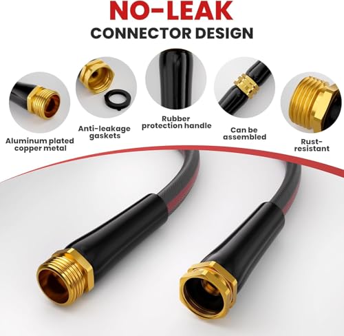 50ft Non Expanding Garden Hose (Black-Red / 50FT)
