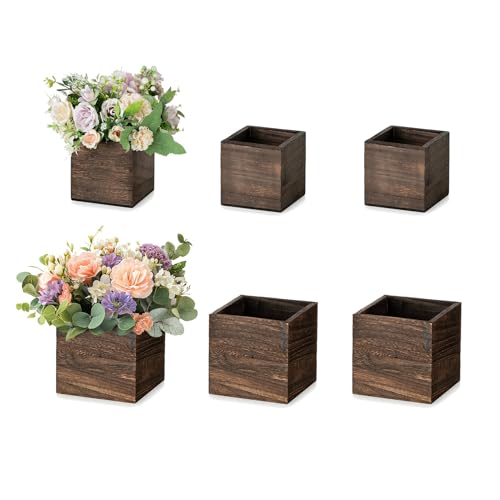 Small Wooden Box for Centerpiece (Brown / Square 4"+5"-6 Pcs)