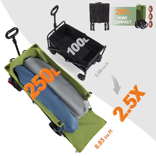 47" L Collapsible Wagon Cart with Tailgate & Brake (Green / 250L)