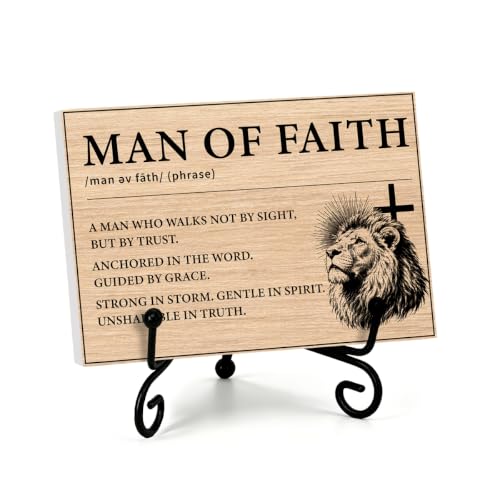 Man Of Faith Wooden Plaque for Home Office Book Shelf Table Decor (Multicolor 1751 / Wooden sign with iron frame（5.5 x 7.9 inches）)
