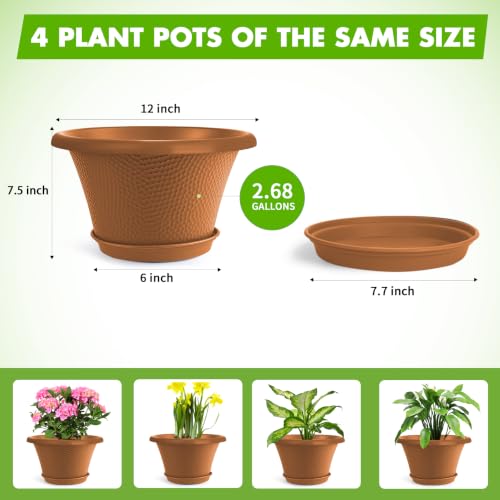 12 Inch Pots for Plants (Diamond Pattern-orange / 12 inch-4 Pack)