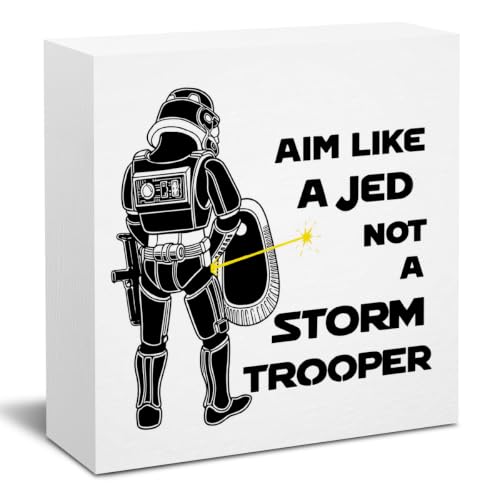 Funny Bathroom Decor Stormtrooper Wooden Box Sign 5 x 5 Inches (White 1619 / Wooden box（5.1 x 5.1 inches）)