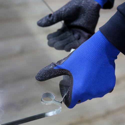Crinkle Latex Rubber Hand Coated Safety Work Gloves for Men Women General Multi Use Construction Warehouse Gardening Assembly Landscaping (Large / Blue-120 Pairs)