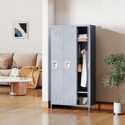 3 Doors Metal Lockers for Employees 71" H Storage Cabinet Lockable Locker with Shelves Steel Storage Locker for Gym School Office Home Requires Assembly (3 doors-72" / Grey)