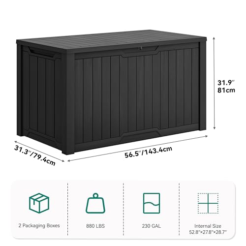 XXL 230 Gallon Large Outdoor Storage Deck Box for Patio Furniture (Black / 230 Gallon)