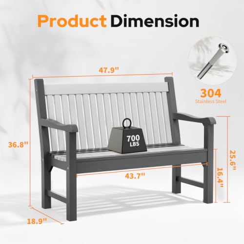 2 Person Outdoor Bench with 700 Lbs Weight Capacity (Dark Grey)