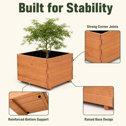23.62" Square Wooden Planter Box (Brown / 23.62"W X 23.62"D X 17.72"H)