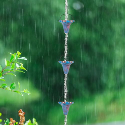 11.5 Ft Rain Chains for Gutters (Blue Funnel)