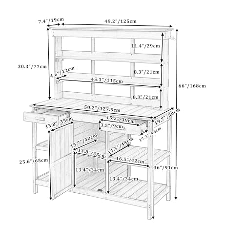 Outdoor Wooden Potting Bench Table (Gray / 66'' H)