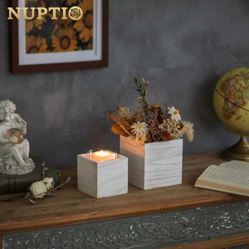 Small Wooden Box for Centerpiece (Whitewashed / Square 4"+5"-12 Pcs)