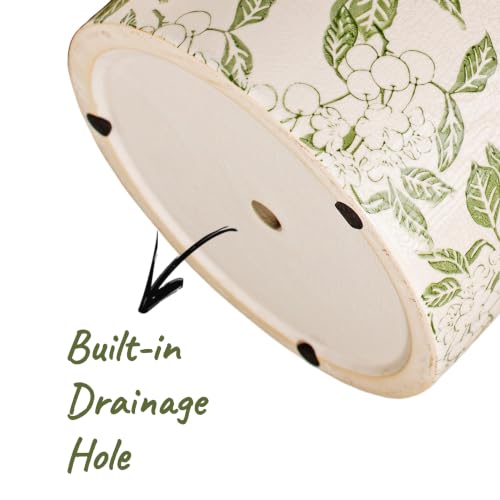 7.7 Inch Large French Farmhouse Ceramic Planter (Vintage Green / Large - Drain Holes)