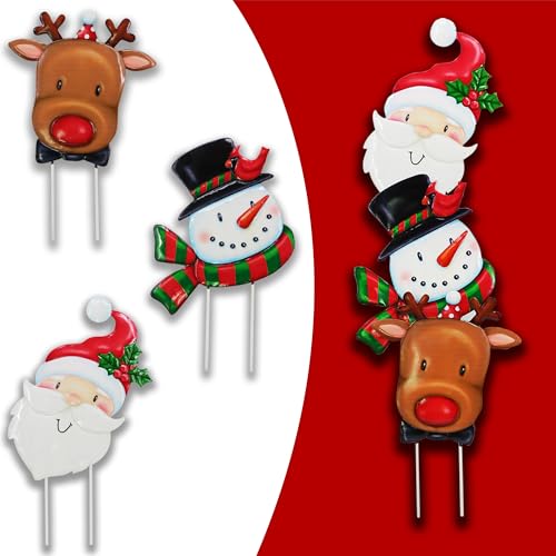 3 Pack Metal Christmas Yard Signs Decor for Multiple Stacked (Santa Claus Snowman Reindeer)