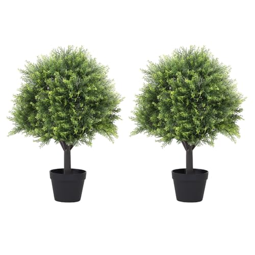 27“ Artificial Cedar Topiary Trees Outdoor Faux Plants (Cedar 27in)