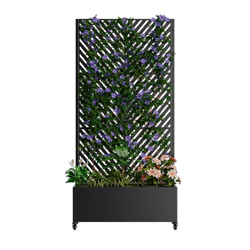 Metal Planter Box with Trellis and Wheels (Black / Rectangular E)