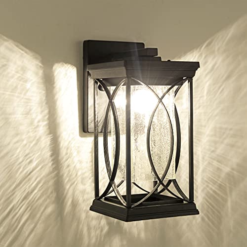 Dusk to Dawn Modern Outdoor Coach Lantern Exterior Light Fixtures Black Aluminum with Crack (Black-L)