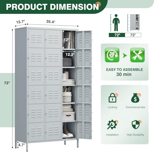 Metal Lockers for Employees (18 Door / Grey)