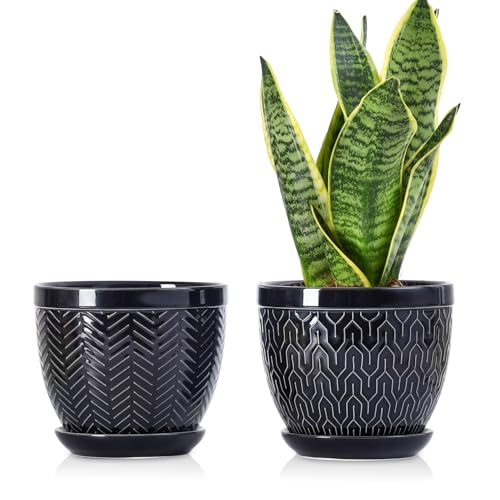 Sureasy 6.5 Inch Ceramic Plant Pots (Black / 6.5 inch)