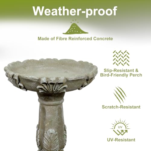 23.6" Outdoor Fibre Reinforced Concrete Birdbath (23.6inches / Stone-gray)