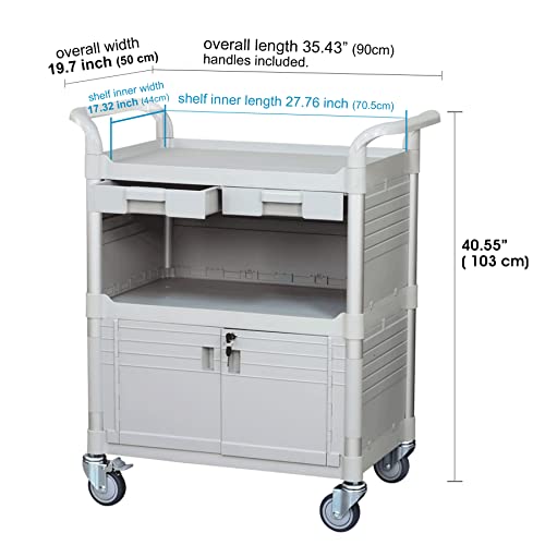 Equip Larger 3 Shelf Heavy Duty Lockable Hospital cart Medical cart (White3kd1)