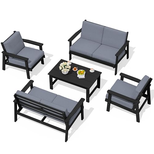 HDPE Patio Furniture Set 5 Piece (Black/Grey)