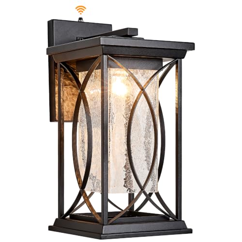 18" Extra Large Outdoor Sconce with photocell Sensor Coach Lantern Modern Large Exterior Light Fixture Waterproof Black Metal with Crack (Black-XL)